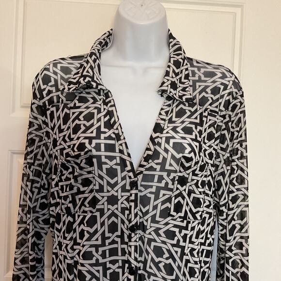 CAMILLE & CO. Black/White Summer/Fall Semi Sheer Dress W/Pockets Sz XL - Picture 4 of 7